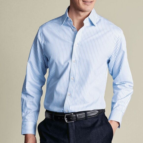 Charles Tyrwhitt Cornflower Blue Striped Twill Slim Fit 15.5 NWT in packaging - Picture 1 of 8